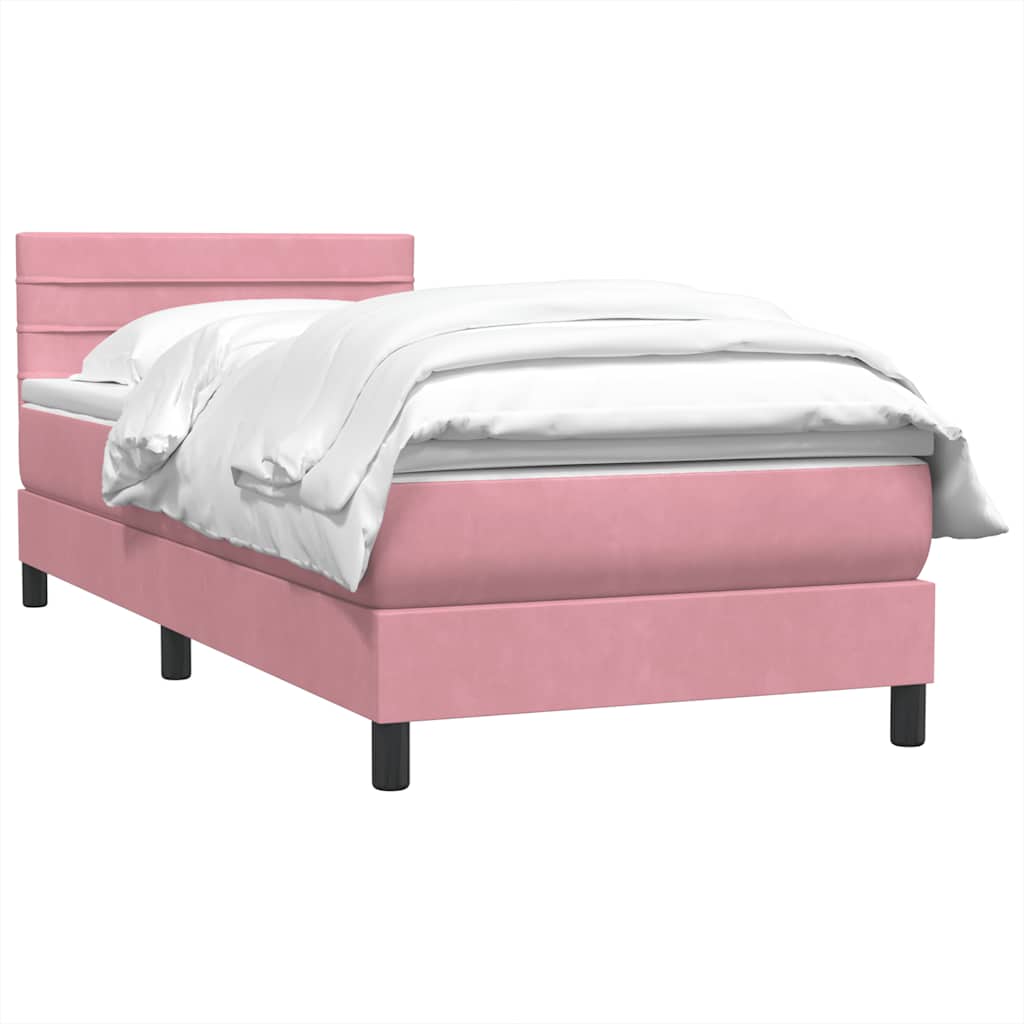 vidaXL Box Spring κρεβάτι με στρώμα ροζ 90x210 εκ. Βελούδινο