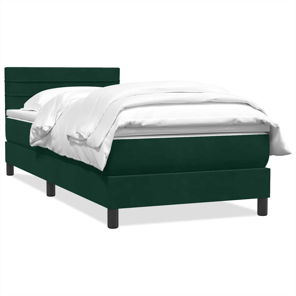 vidaXL Box Spring κρεβάτι με στρώμα σκούρο πράσινο 80x220εκ. Βελούδινο