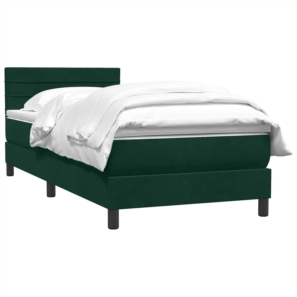 vidaXL Box Spring κρεβάτι με στρώμα σκούρο πράσινο 80x220εκ. Βελούδινο