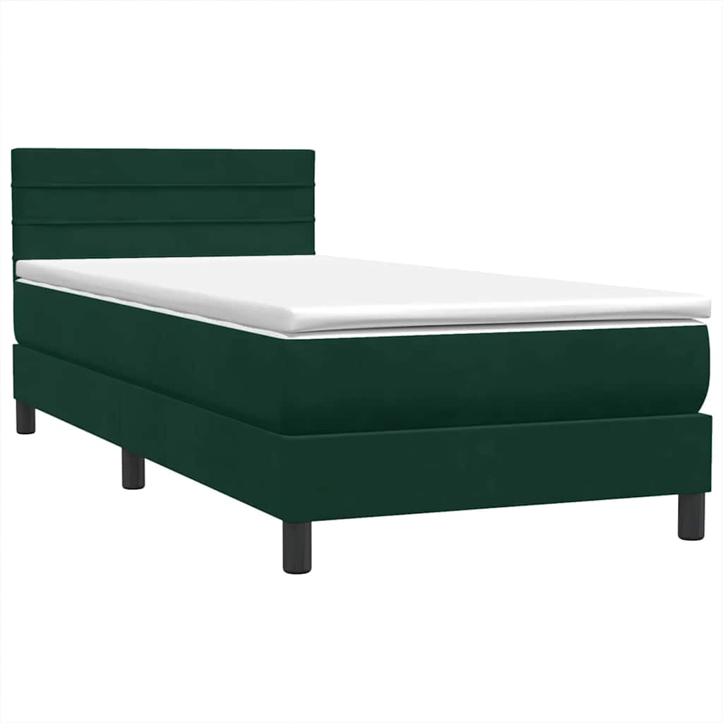 vidaXL Box Spring κρεβάτι με στρώμα σκούρο πράσινο 80x220εκ. Βελούδινο
