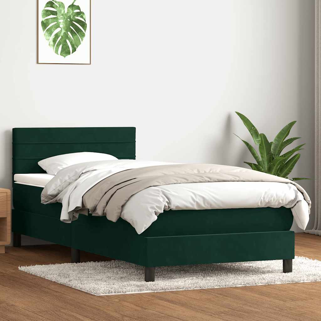 vidaXL Box Spring κρεβάτι με στρώμα σκούρο πράσινο 80x220εκ. Βελούδινο