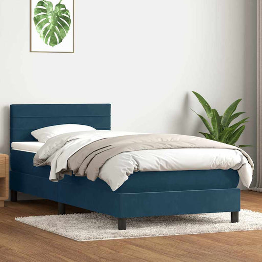 vidaXL Κρεβάτι Boxspring με Στρώμα Σκούρο Μπλε 80x220 εκ. Βελούδινο