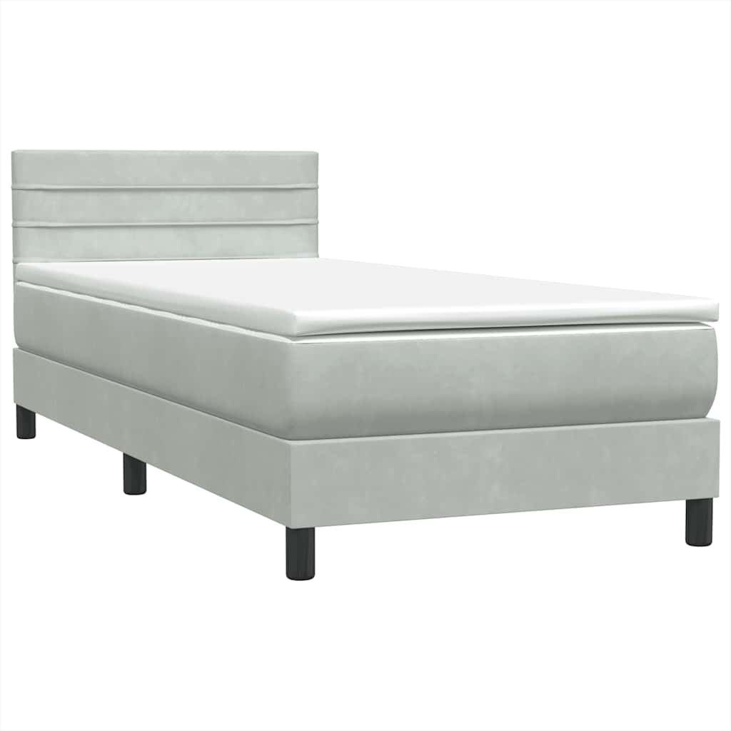vidaXL Box Spring κρεβάτι με στρώμα ανοιχτό γκρι 90x220 εκ. Βελούδινο