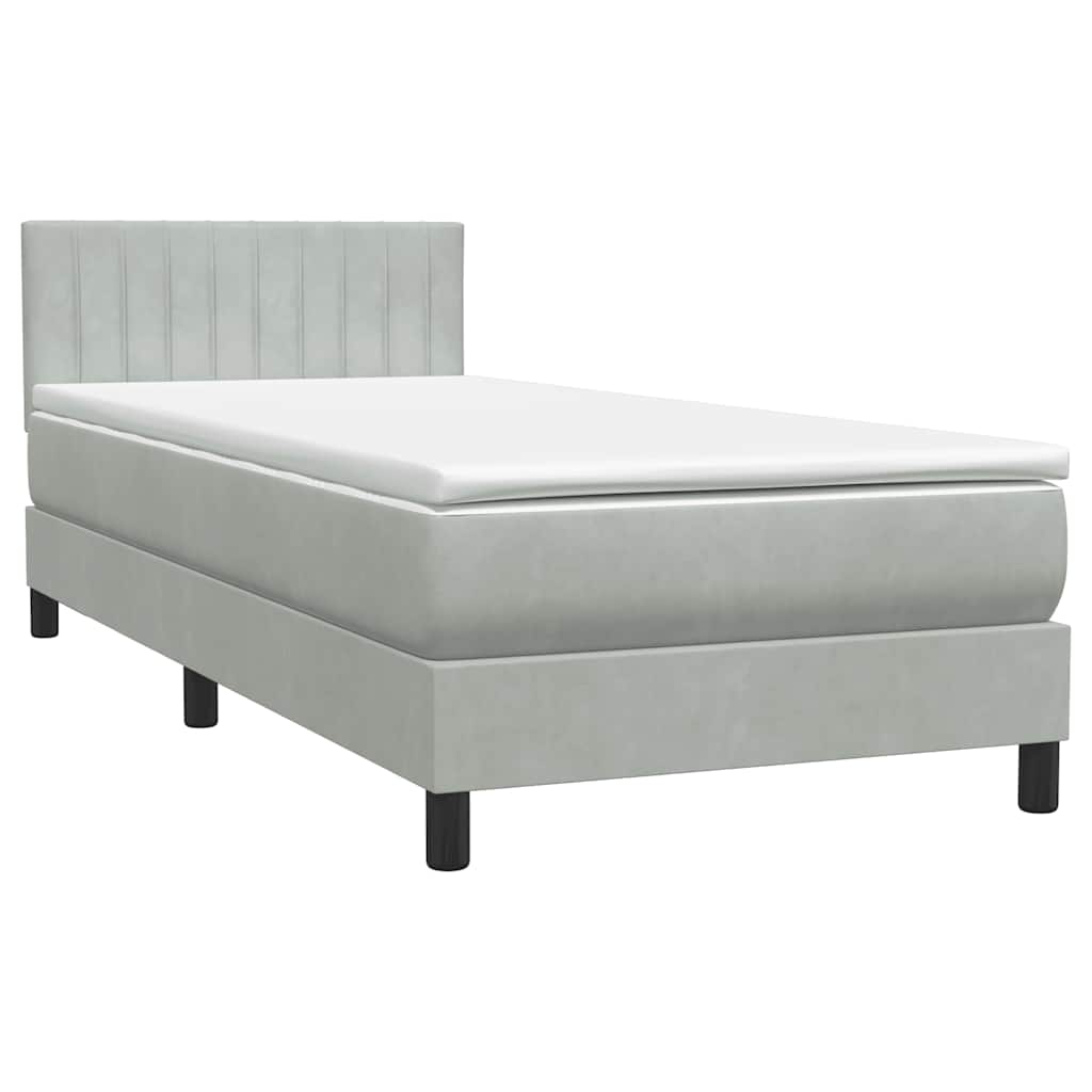 vidaXL Κρεβάτι Boxspring με Στρώμα Ανοιχτό Γκρι 80x210 εκ. Βελούδινο