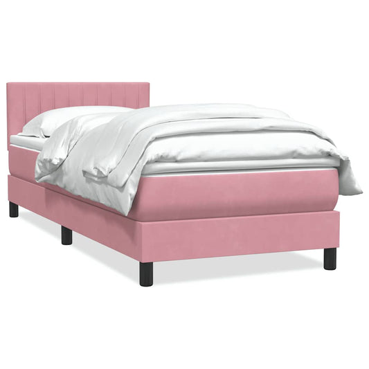 vidaXL Κρεβάτι Boxspring με Στρώμα Ροζ 90x220 εκ. Βελούδινο