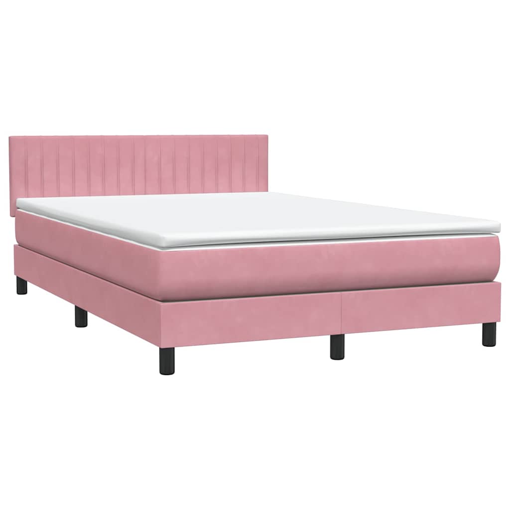 vidaXL Box Spring κρεβάτι με στρώμα ροζ 140x220 cm Βελούδινο