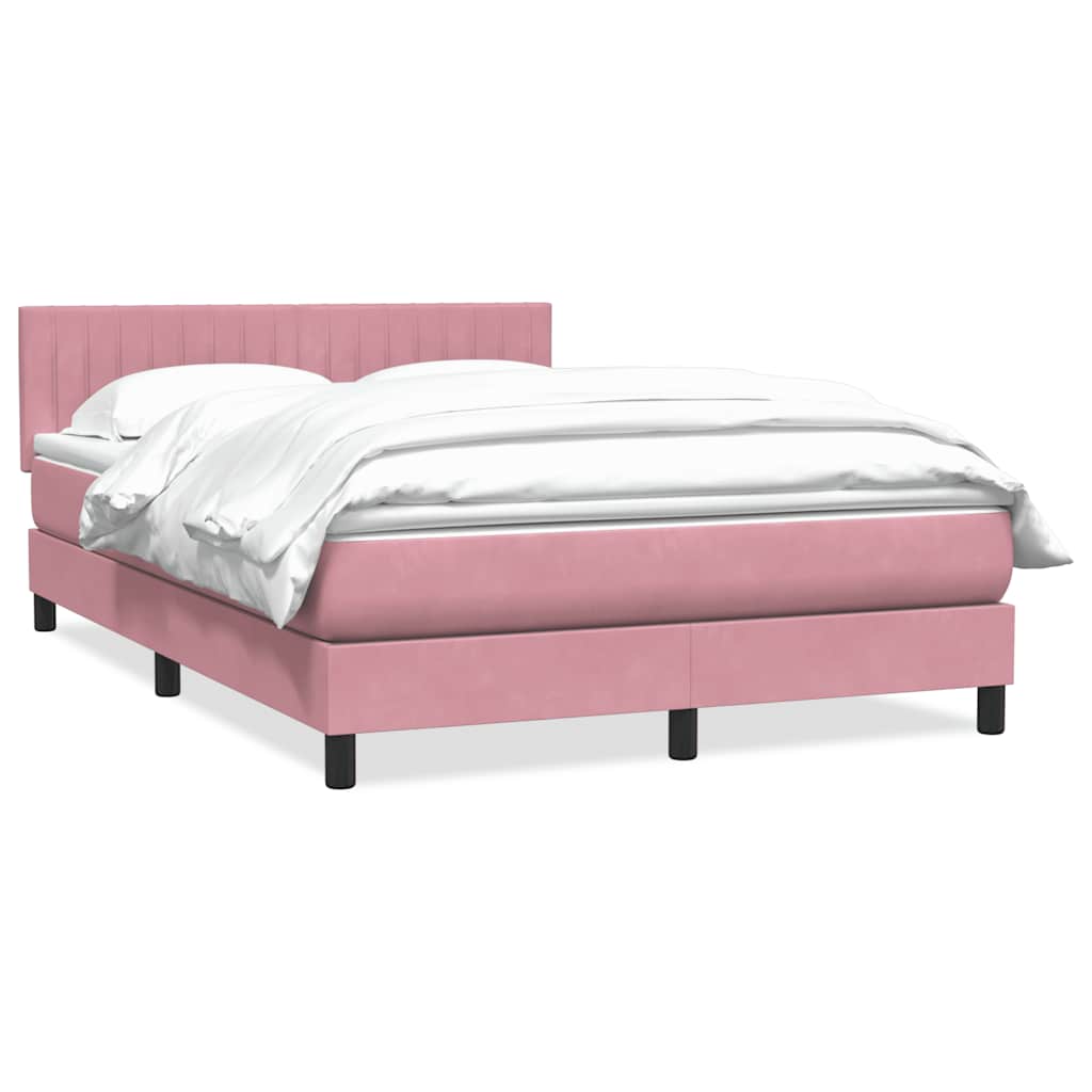 vidaXL Box Spring κρεβάτι με στρώμα ροζ 140x220 cm Βελούδινο