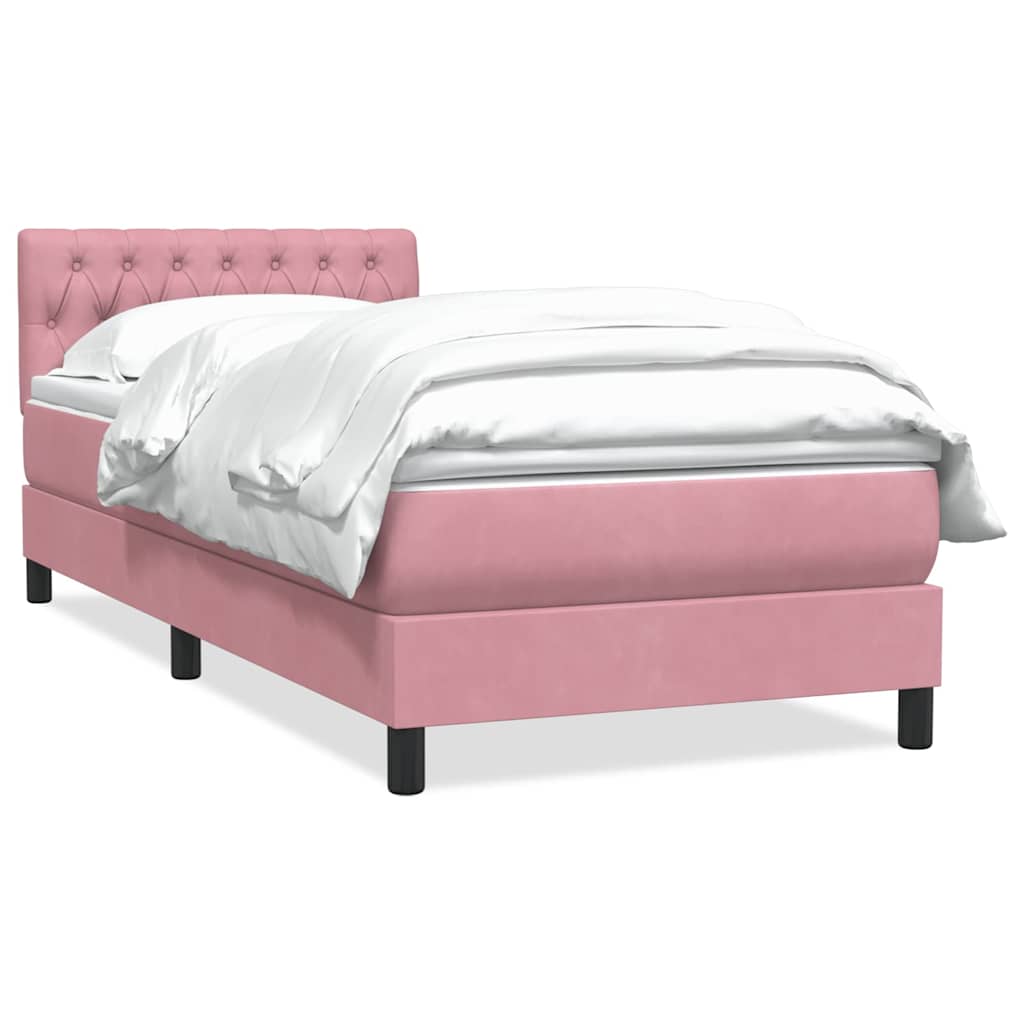 vidaXL Box Spring κρεβάτι με στρώμα ροζ 90x210 εκ. Βελούδινο