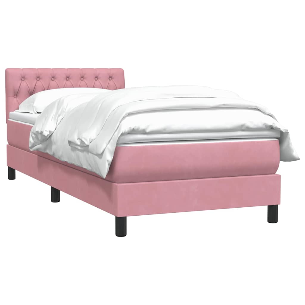 vidaXL Box Spring κρεβάτι με στρώμα ροζ 90x210 εκ. Βελούδινο