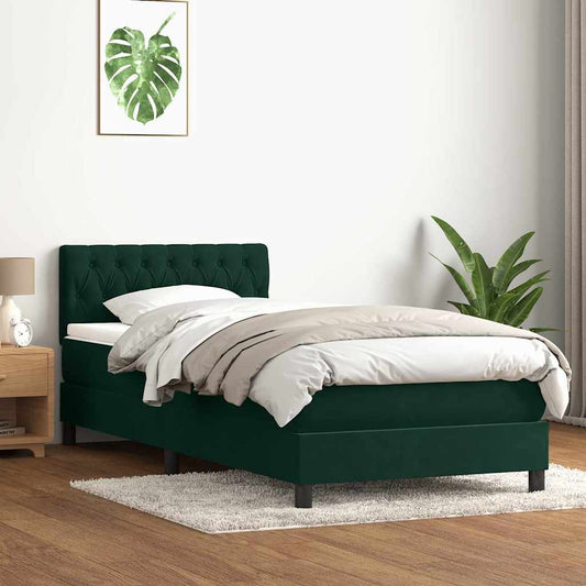 vidaXL Box Spring κρεβάτι με στρώμα σκούρο πράσινο 80x220εκ. Βελούδινο