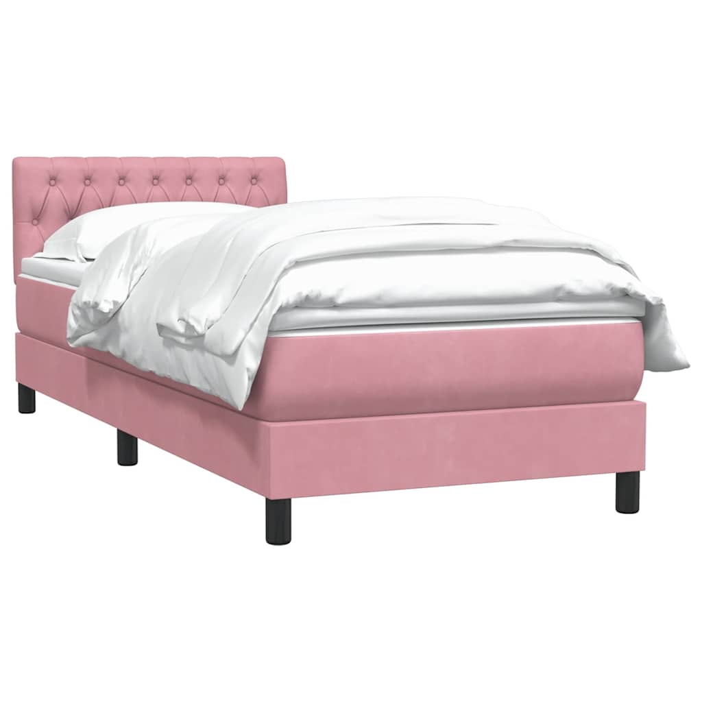 vidaXL Κρεβάτι Boxspring με Στρώμα Ροζ 90x220 εκ. Βελούδινο