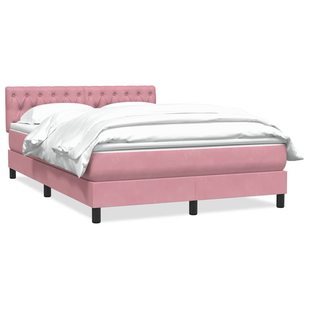 vidaXL Box Spring κρεβάτι με στρώμα ροζ 140x220 cm Βελούδινο