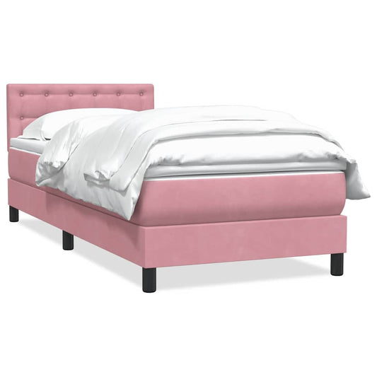 vidaXL Box Spring κρεβάτι με στρώμα ροζ 90x210 εκ. Βελούδινο