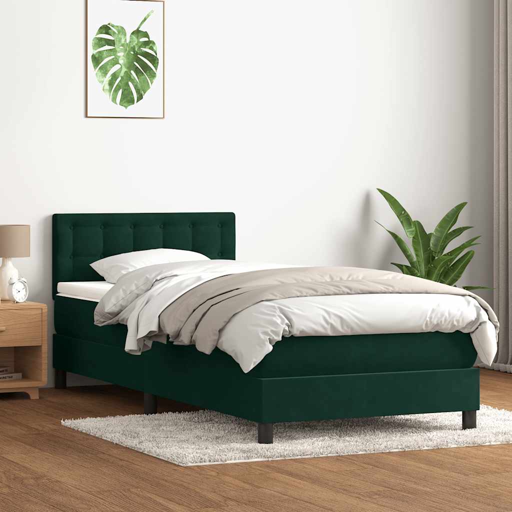 vidaXL Box Spring κρεβάτι με στρώμα σκούρο πράσινο 80x220εκ. Βελούδινο