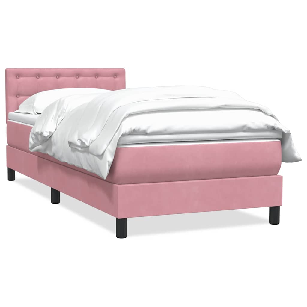 vidaXL Κρεβάτι Boxspring με Στρώμα Ροζ 90x220 εκ. Βελούδινο