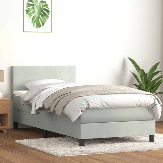 vidaXL Κρεβάτι Boxspring με Στρώμα & LED Ανοιχτό Γκρι 80x210 εκ. Βελούδινο