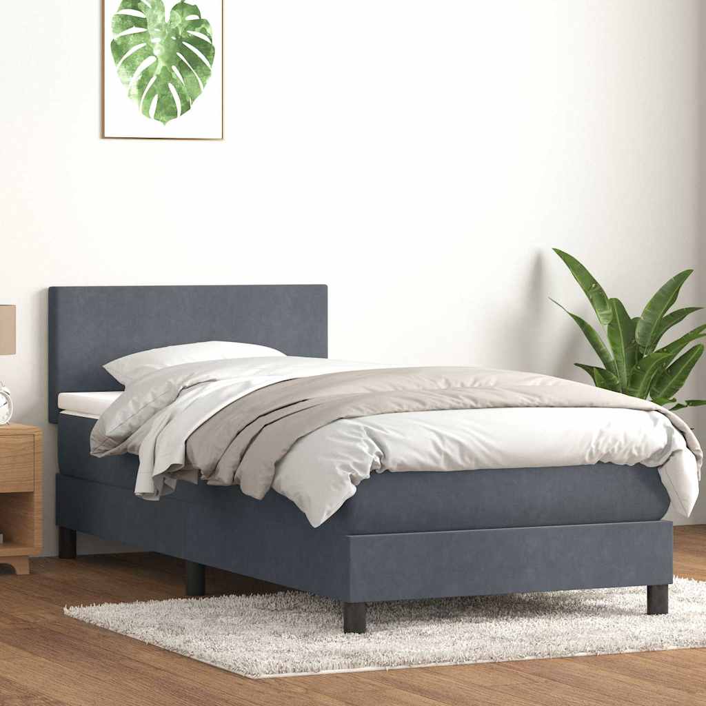 vidaXL Κρεβάτι Boxspring με Στρώμα & LED Σκούρο γκρι 80x210 εκ. Βελούδινο