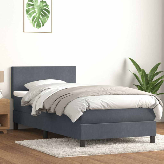 vidaXL Κρεβάτι Boxspring με Στρώμα & LED Σκούρο γκρι 80x210 εκ. Βελούδινο