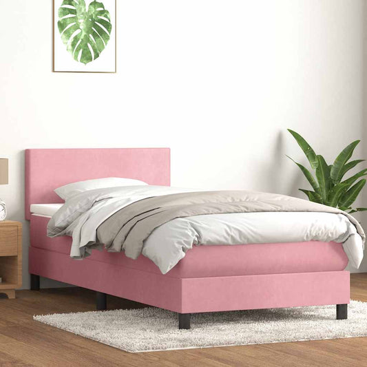 vidaXL Κρεβάτι Boxspring με Στρώμα & LED ροζ 90x210 εκ. Βελούδινο