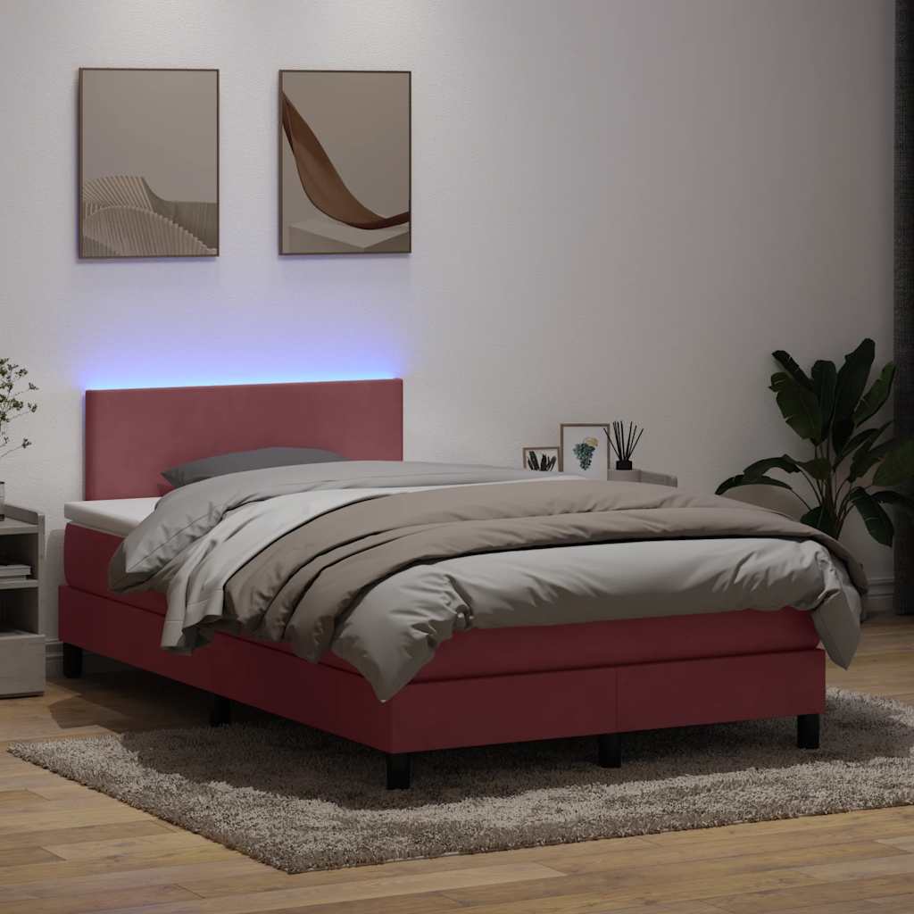 vidaXL Κρεβάτι Boxspring με Στρώμα & LED Ροζ 120x210 εκ. Βελούδινο