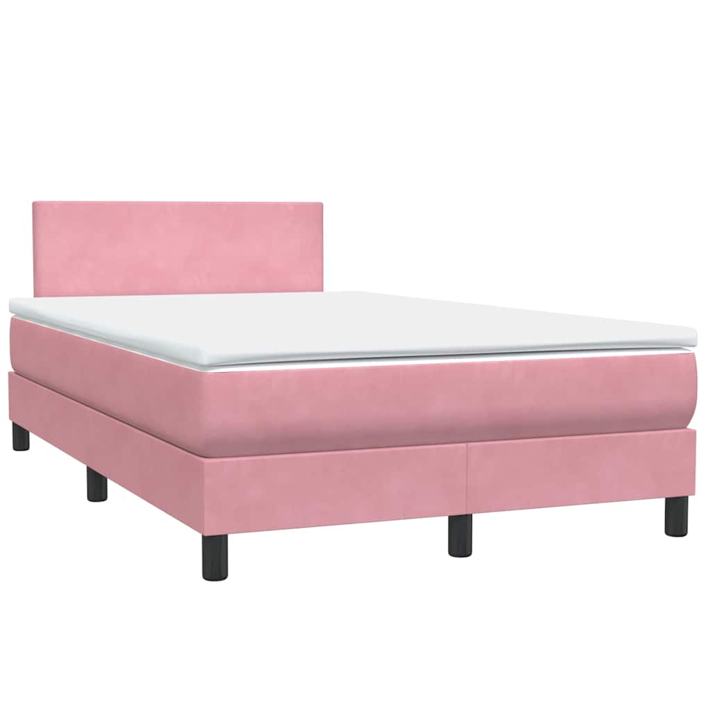 vidaXL Κρεβάτι Boxspring με Στρώμα & LED Ροζ 120x210 εκ. Βελούδινο