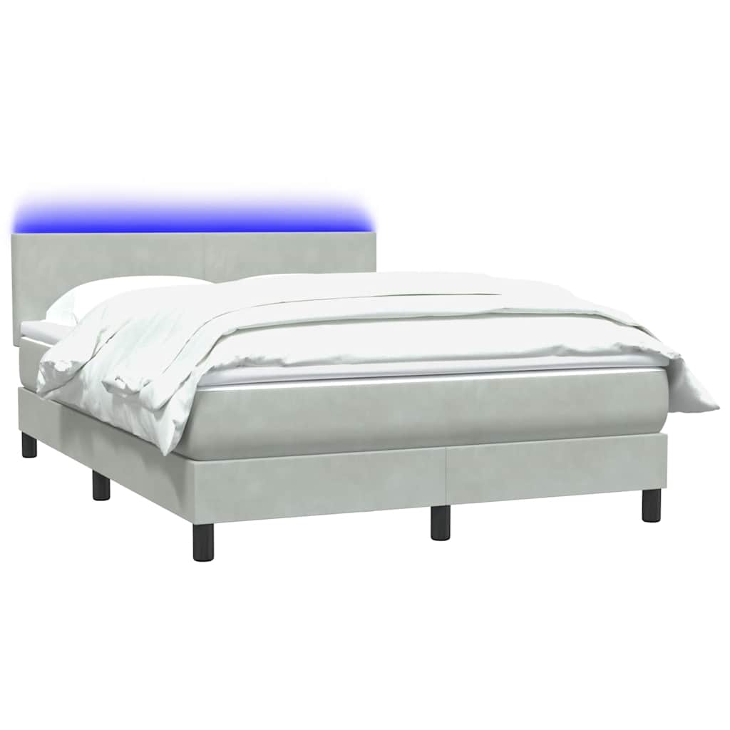 vidaXL Κρεβάτι Boxspring με Στρώμα & LED Ανοιχτό Γκρι 160x210 εκ. Βελούδινο