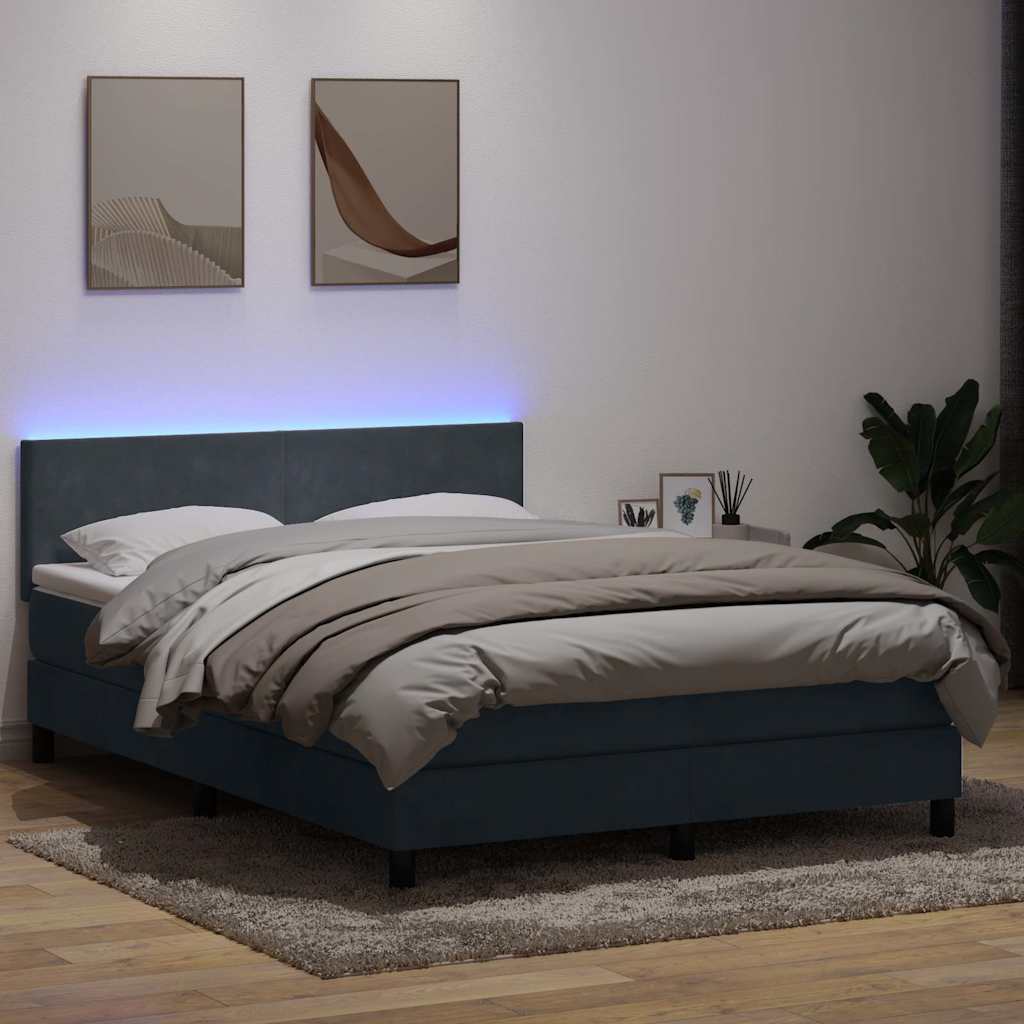 vidaXL Κρεβάτι Boxspring με Στρώμα & LED Σκούρο Γκρι 160x210 εκ. Βελούδινο