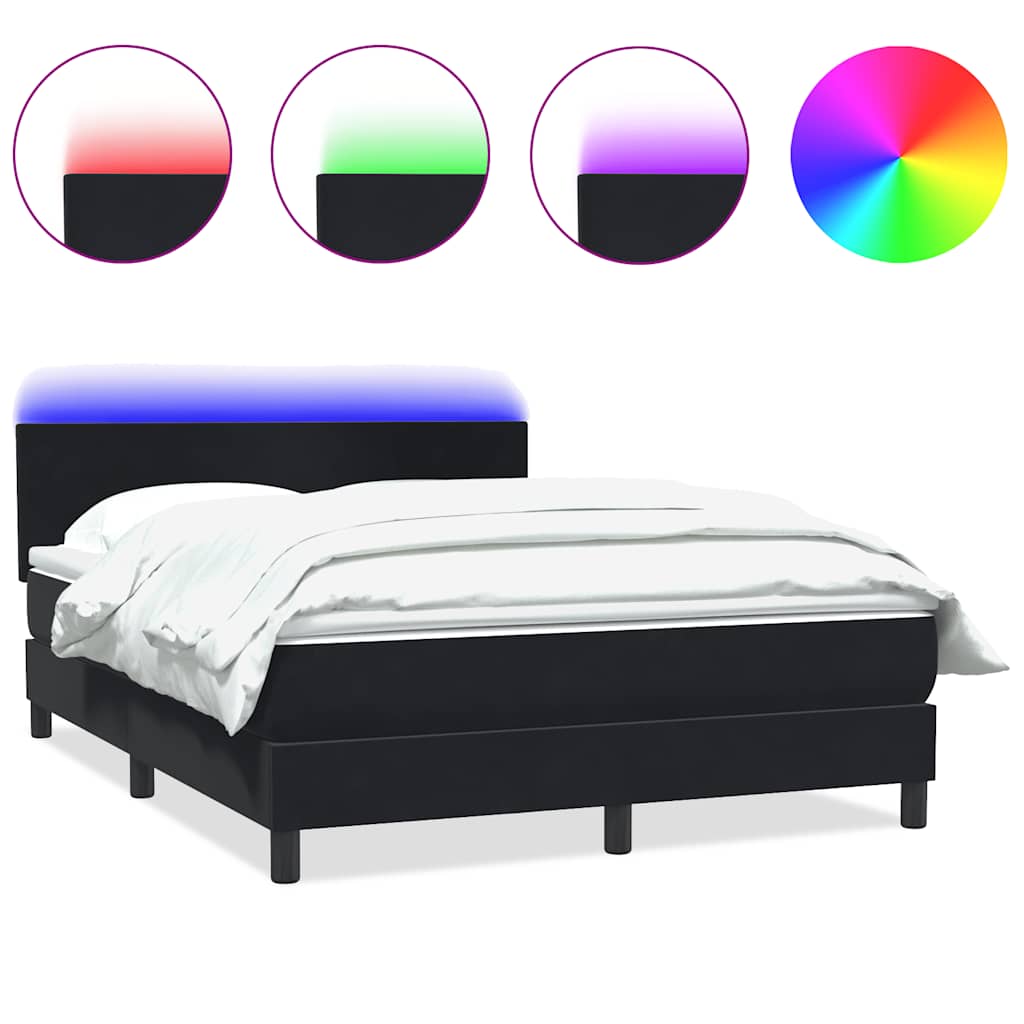 vidaXL Κρεβάτι Boxspring με Στρώμα & LED Μαύρο 160x210 εκ. Βελούδινο
