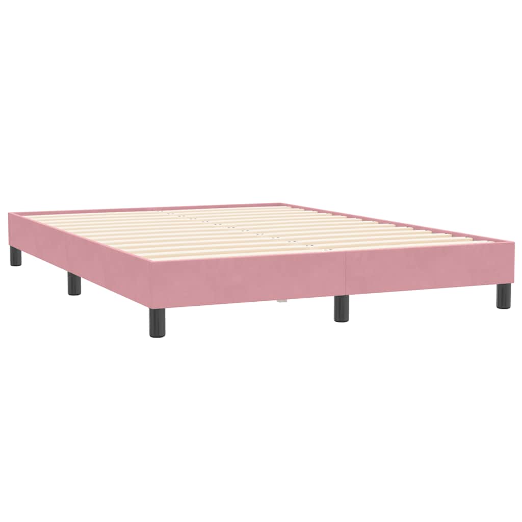 vidaXL Κρεβάτι Boxspring με Στρώμα & LED Ροζ 160x210 εκ. Βελούδινο