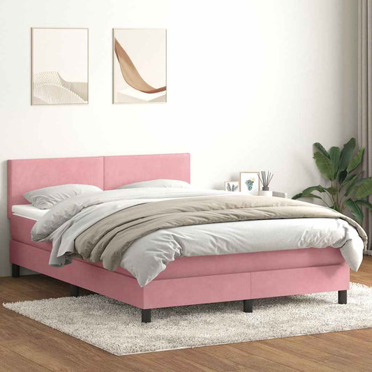 vidaXL Κρεβάτι Boxspring με Στρώμα & LED Ροζ 160x210 εκ. Βελούδινο