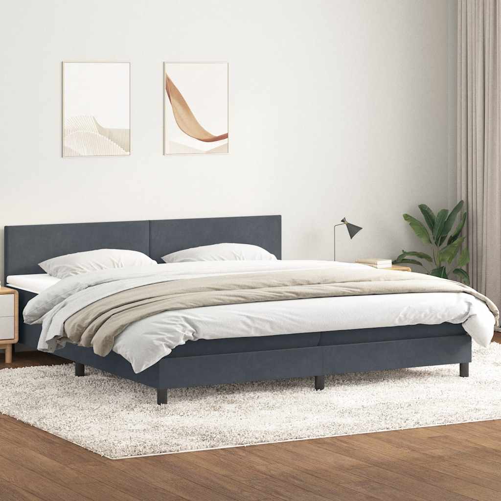 vidaXL Κρεβάτι Boxspring με Στρώμα & LED Σκούρο Γκρι 180x210 εκ. Βελούδινο