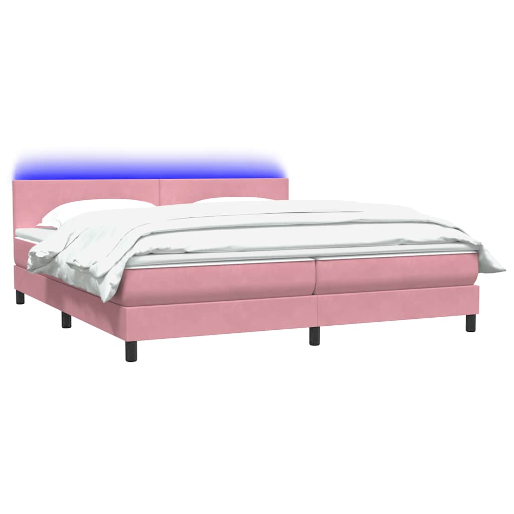 vidaXL Κρεβάτι Boxspring με Στρώμα & LED Ροζ 180x210 εκ. Βελούδινο