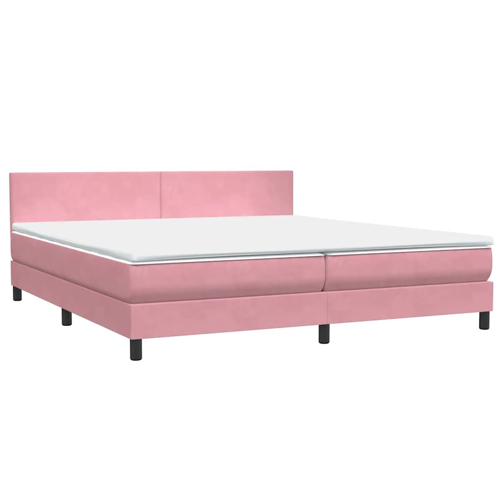 vidaXL Κρεβάτι Boxspring με Στρώμα & LED Ροζ 180x210 εκ. Βελούδινο