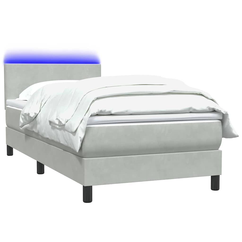 vidaXL Κρεβάτι Boxspring με Στρώμα & LED ανοιχτό γκρι 80x220 cm Βελούδινο
