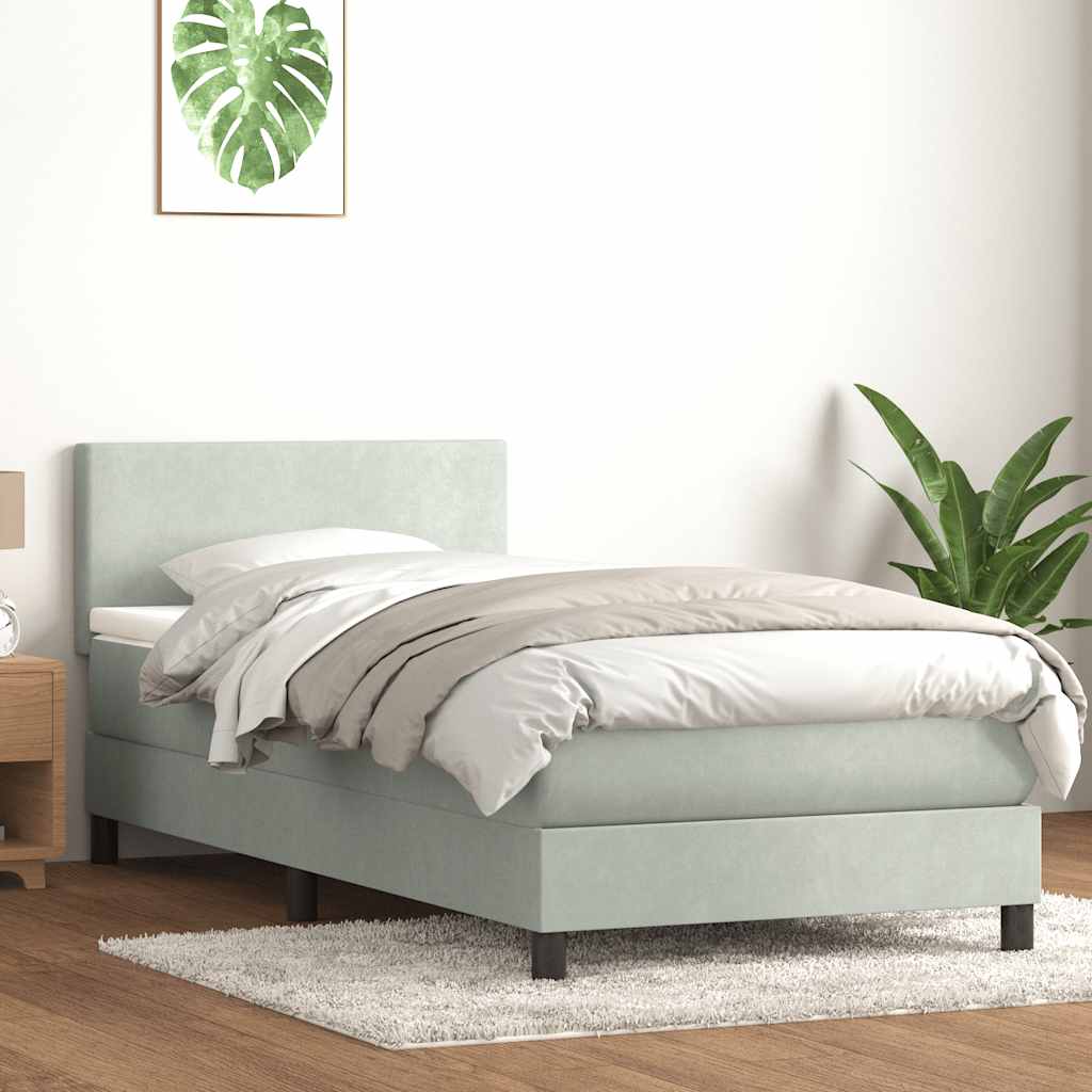 vidaXL Κρεβάτι Boxspring με Στρώμα & LED ανοιχτό γκρι 80x220 cm Βελούδινο