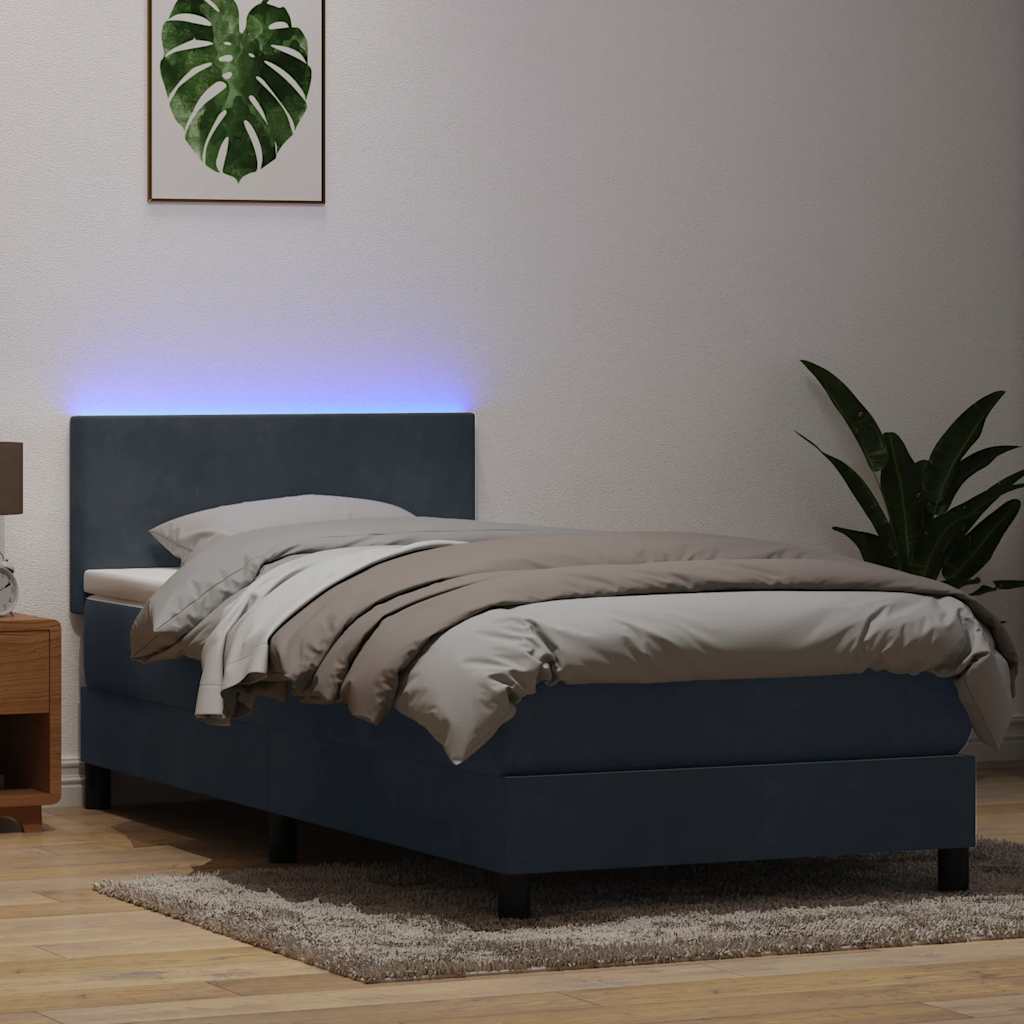 vidaXL Κρεβάτι Boxspring με Στρώμα & LED Σκούρο Γκρι 80x220 εκ. Βελούδινο