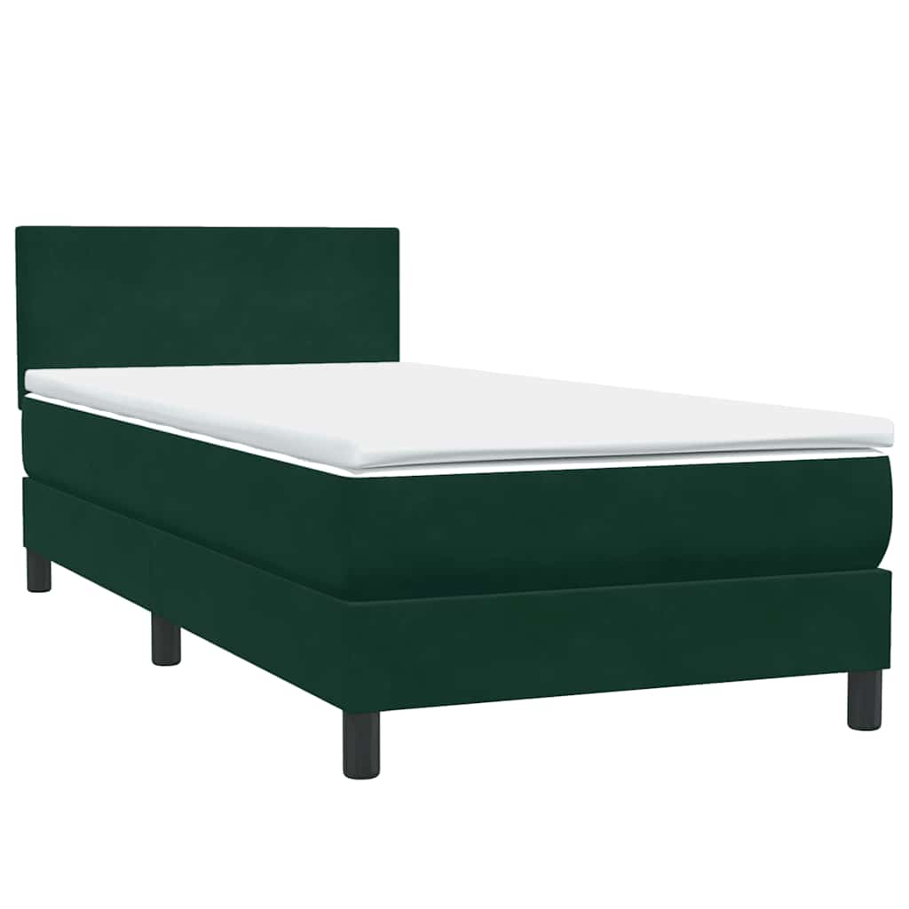 vidaXL Κρεβάτι Boxspring με Στρώμα & LED σκούρο πράσινο 80x220εκ. Βελούδινο