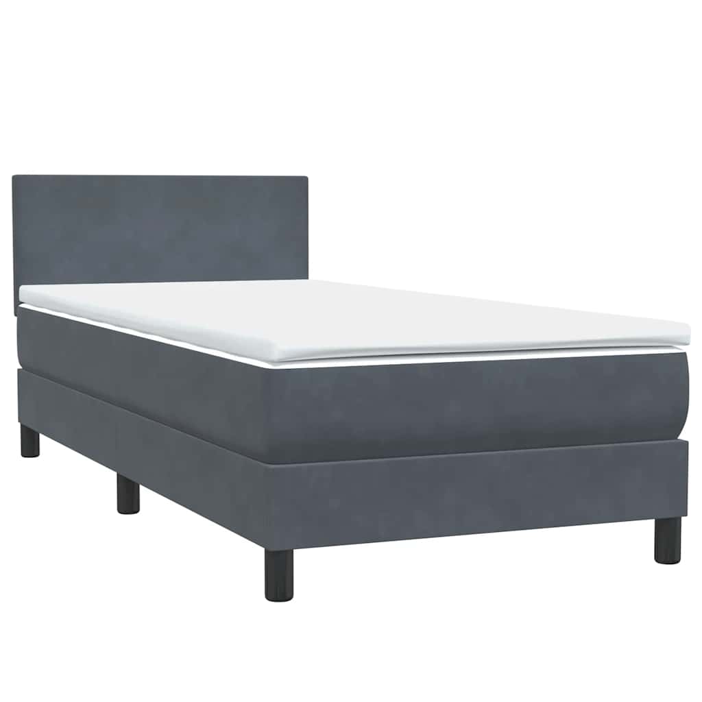 vidaXL Κρεβάτι Boxspring με Στρώμα & LED Σκούρο Γκρι 90x220 εκ. Βελούδινο