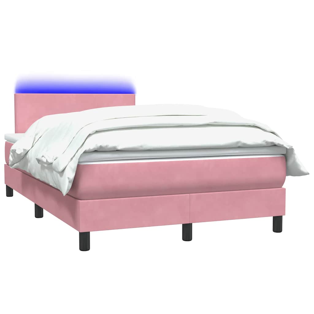 vidaXL Κρεβάτι Boxspring με Στρώμα & LED ροζ 120x220 cm Βελούδινο