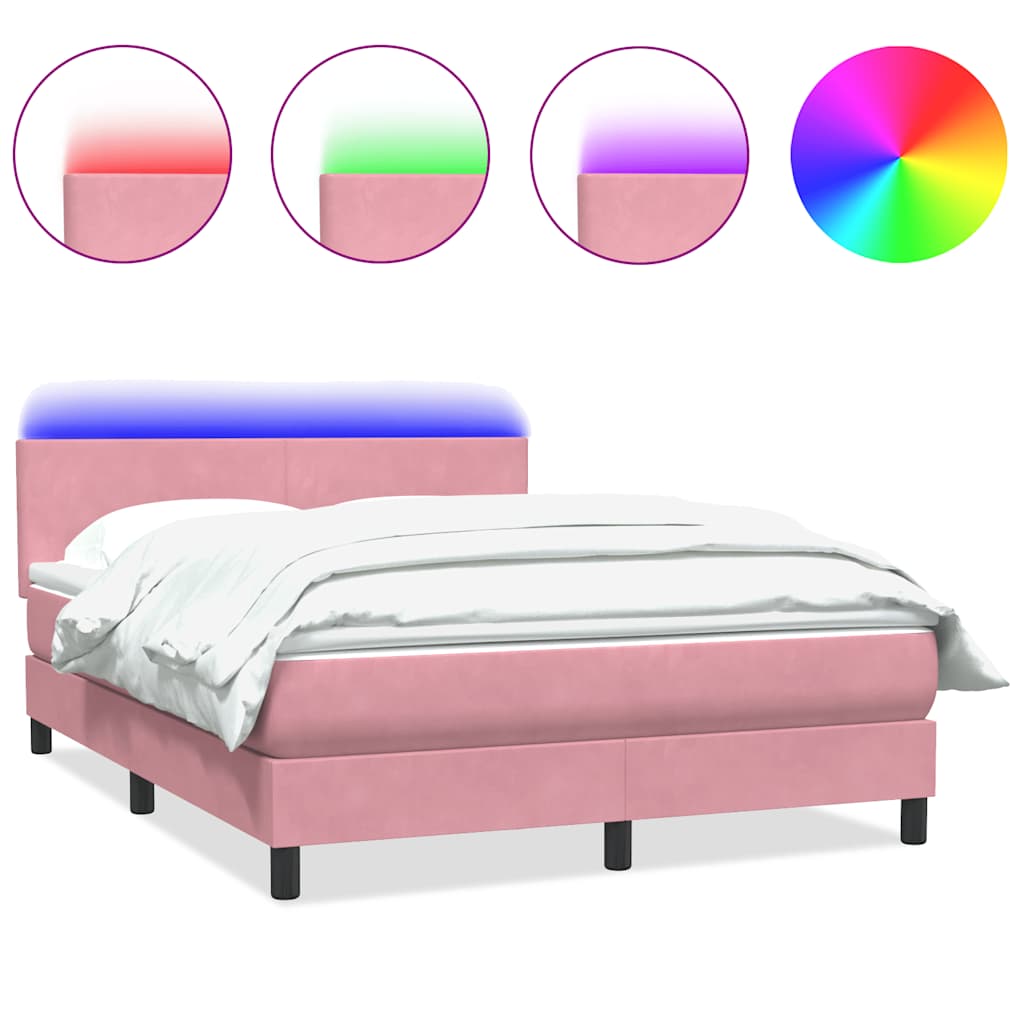 vidaXL Κρεβάτι Boxspring με Στρώμα & LED ροζ 140x220 cm Βελούδινο