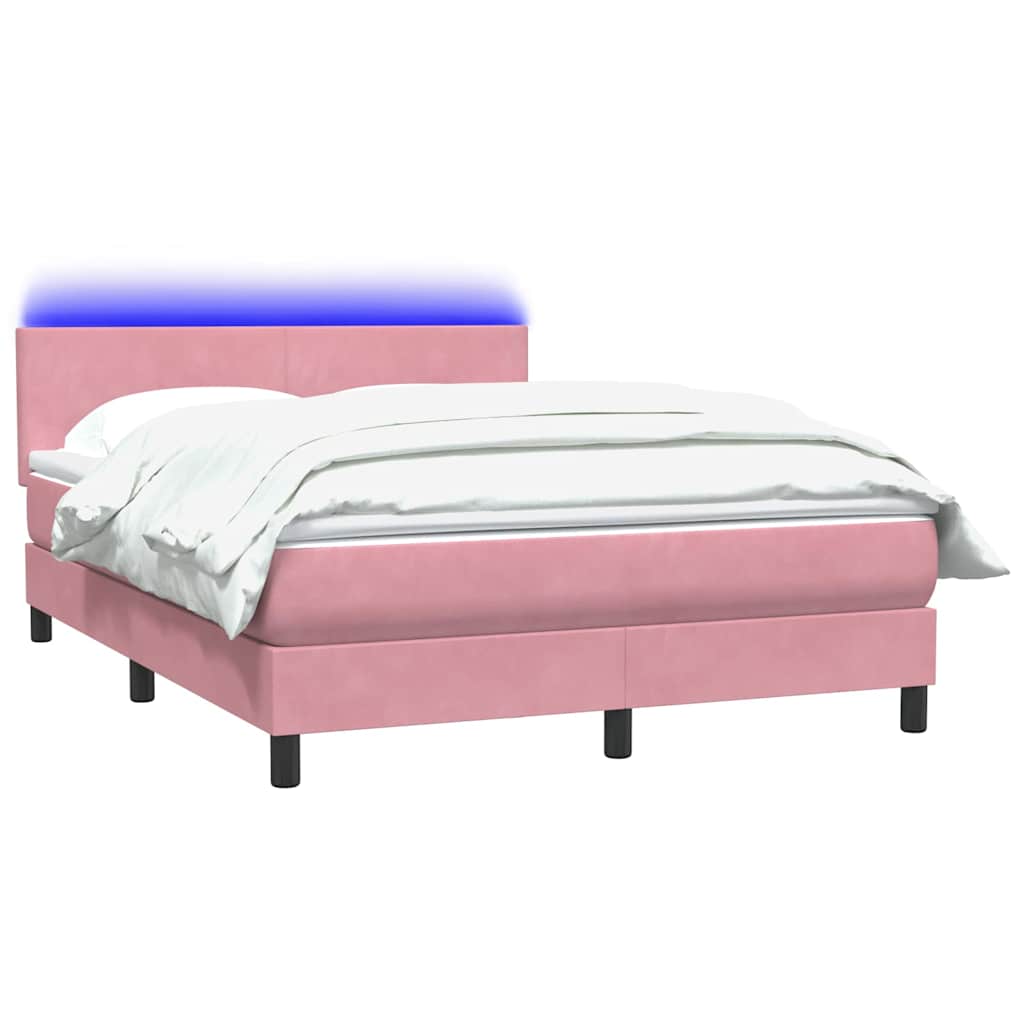 vidaXL Κρεβάτι Boxspring με Στρώμα & LED ροζ 140x220 cm Βελούδινο