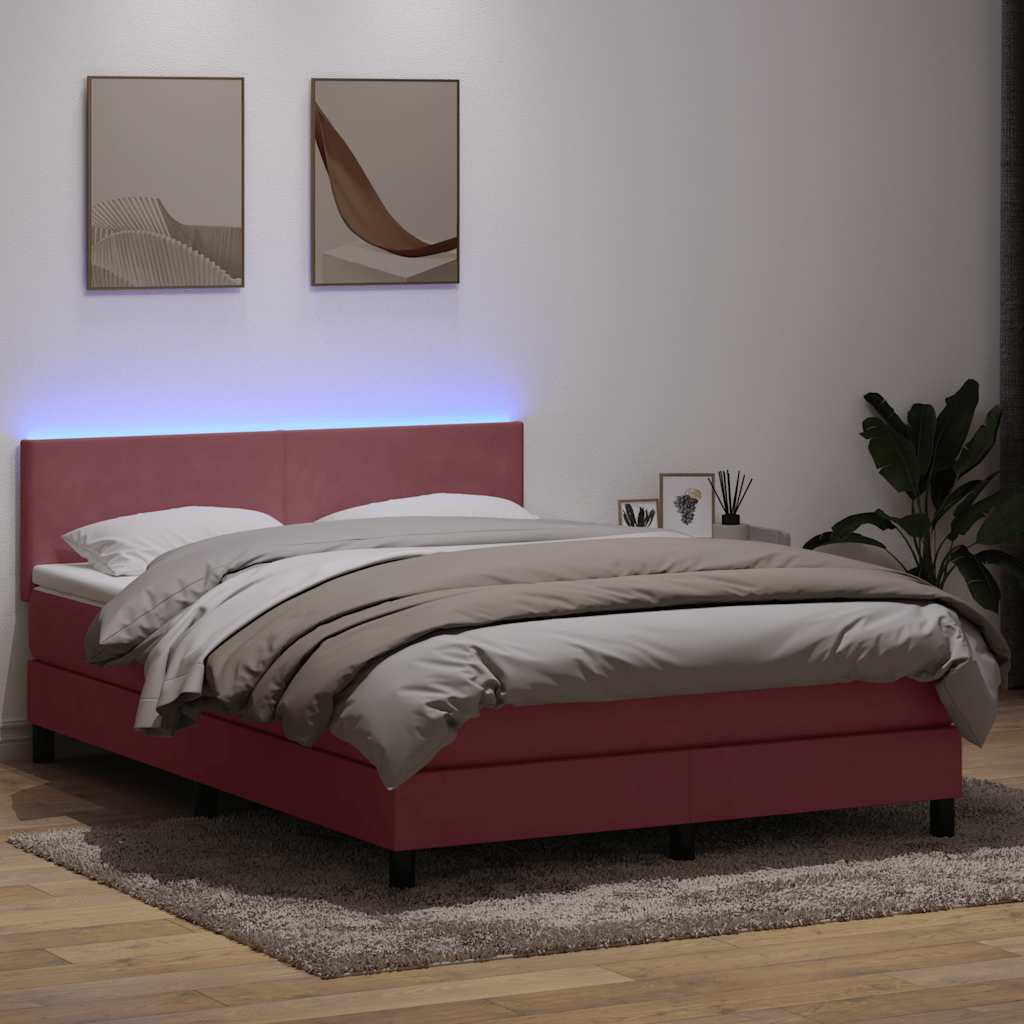 vidaXL Κρεβάτι Boxspring με Στρώμα & LED ροζ 140x220 cm Βελούδινο