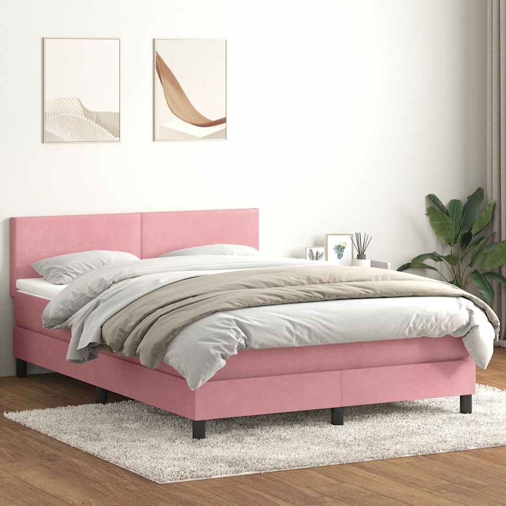 vidaXL Κρεβάτι Boxspring με Στρώμα & LED ροζ 140x220 cm Βελούδινο