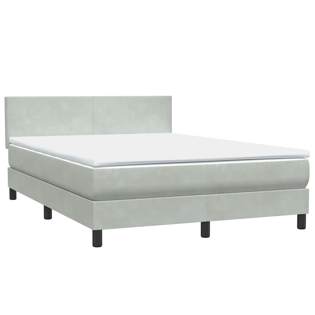 vidaXL Κρεβάτι Boxspring με Στρώμα & LED Ανοιχτό Γκρι 160x220 εκ. Βελούδινο