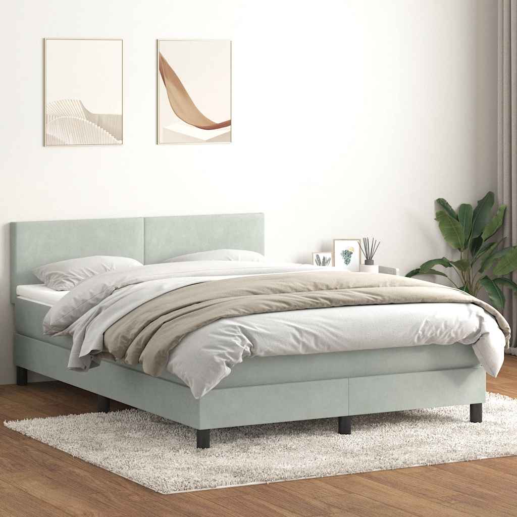 vidaXL Κρεβάτι Boxspring με Στρώμα & LED Ανοιχτό Γκρι 160x220 εκ. Βελούδινο