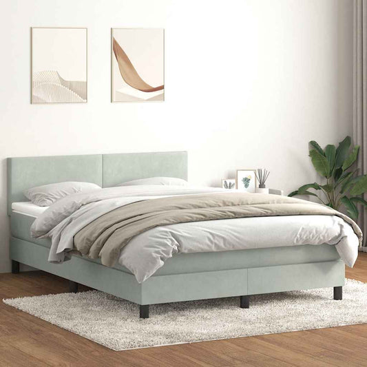 vidaXL Κρεβάτι Boxspring με Στρώμα & LED Ανοιχτό Γκρι 160x220 εκ. Βελούδινο