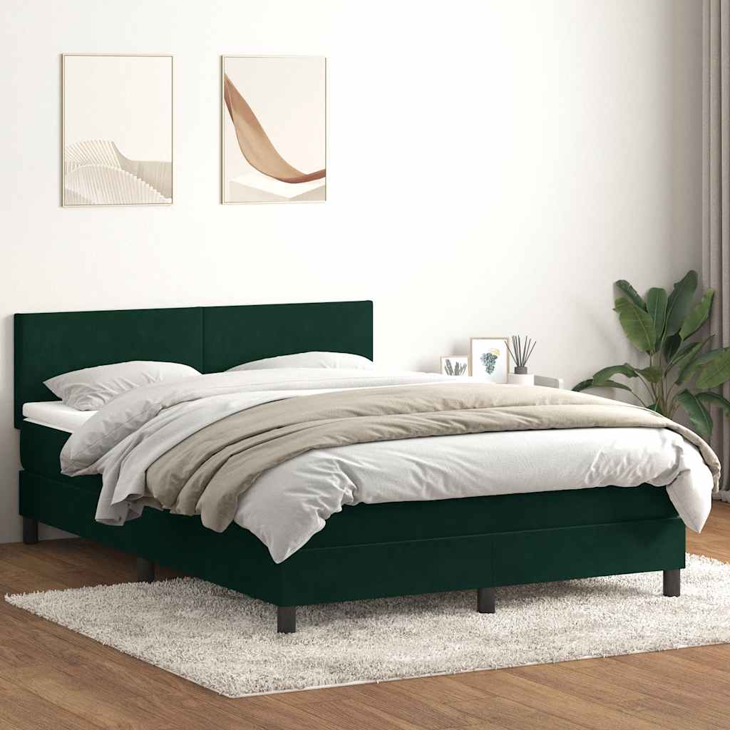 vidaXL Κρεβάτι Boxspring με Στρώμα & LED σκούρο πράσινο 160x220cm Βελούδινο