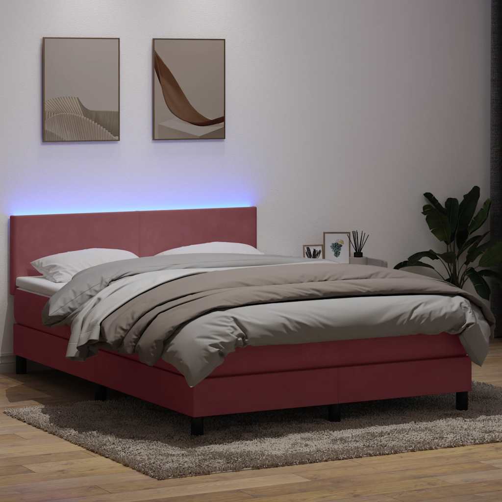 vidaXL Κρεβάτι Boxspring με Στρώμα & LED ροζ 160x220 cm Βελούδινο