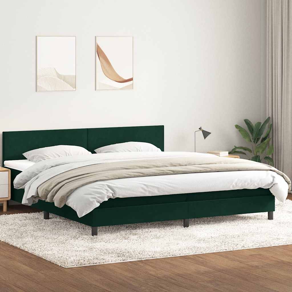 vidaXL Κρεβάτι Boxspring με Στρώμα & LED σκούρο πράσινο 180x220cm Βελούδινο