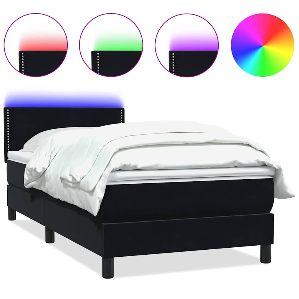 vidaXL Κρεβάτι Boxspring με Στρώμα & LED Μαύρο 90x210 εκ. Βελούδινο